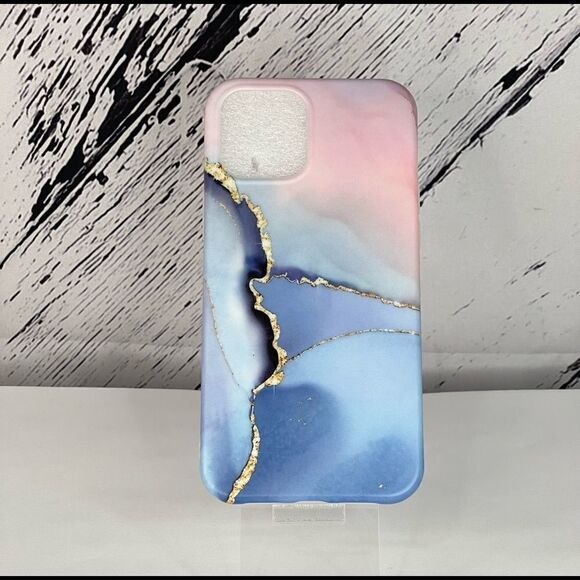 Marble Look iPhone Case-12 Pro Max, Blue & Pink - Picture 1 of 3